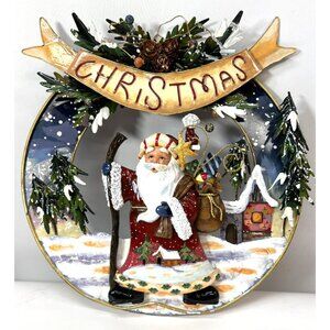 Hand-Painted Santa Christmas Wall Decor Metal
